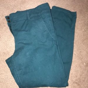 Ann Taylor Loft teal green skinny chino crop.